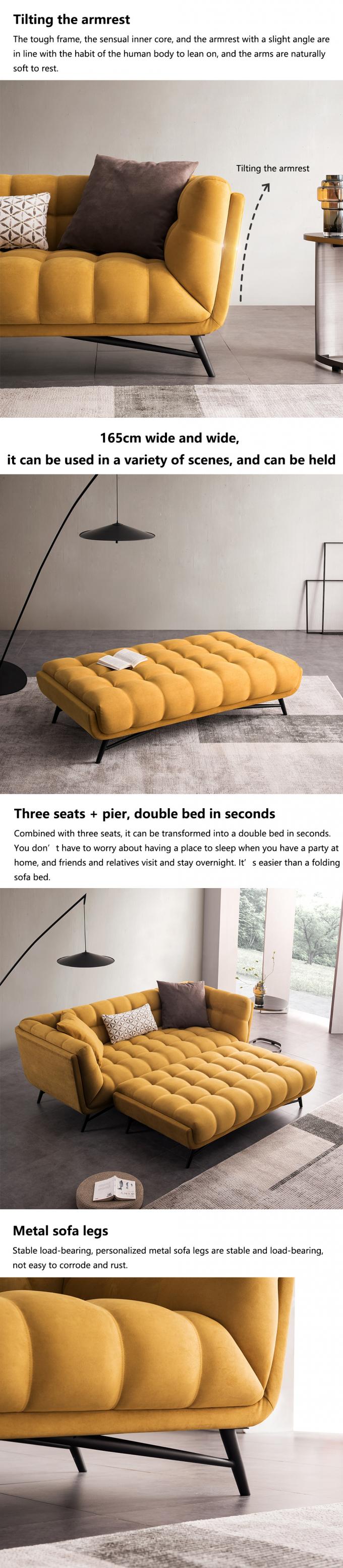Sofá de cama de cama de cama de cama de veludo amarelo 3