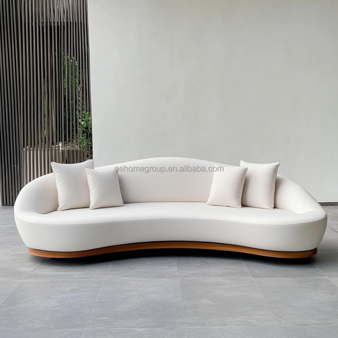 Tecido de Sofá de Veludo Italiano Sofá Curvo de Lazer Conjunto Moderno Sofá Único para Sala de Estar Moderna 4