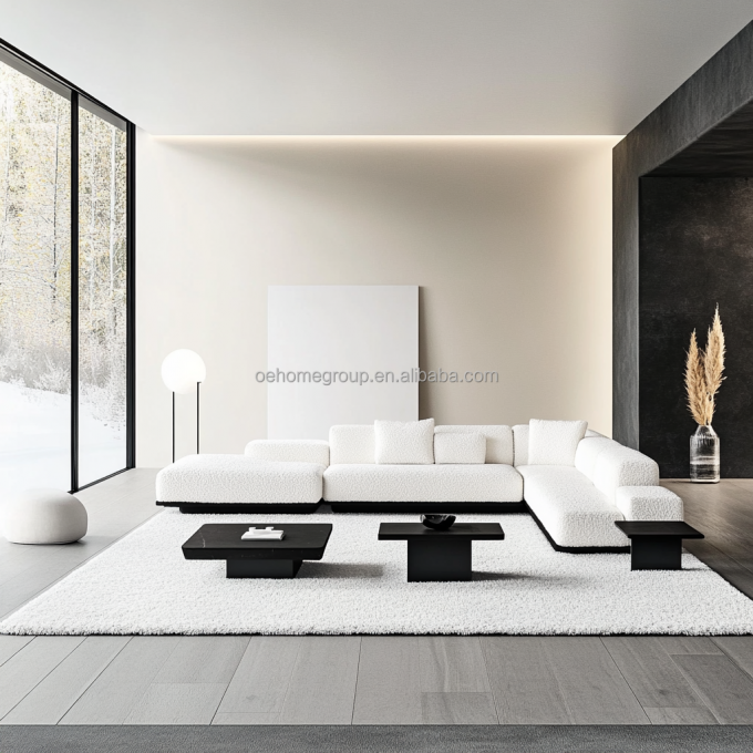 NO Sofá seccional de design moderno inflável com estilo de canto e tecido de veludo modular curvo 4