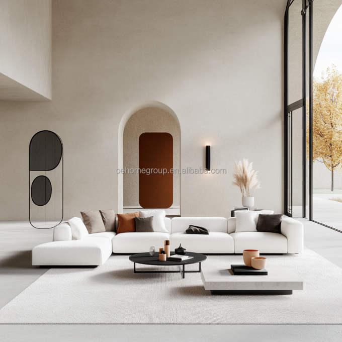 NO Sofá seccional de design moderno inflável com estilo de canto e tecido de veludo modular curvo 5