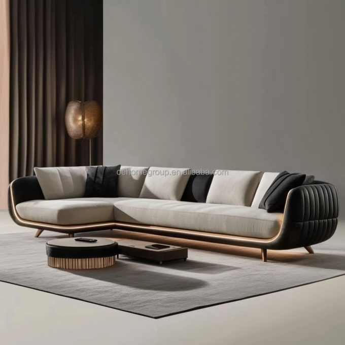Sofá Moderno Estofado de 2 e 3 Lugares, Luxo Leve, Sala de Estar, Sofás Loveseat, Conjunto de Sofás de Couro, Mobiliário 5