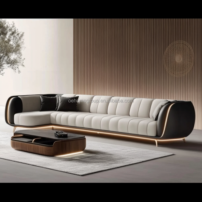 Sofá Moderno Estofado de 2 e 3 Lugares, Luxo Leve, Sala de Estar, Sofás Loveseat, Conjunto de Sofás de Couro, Mobiliário 6