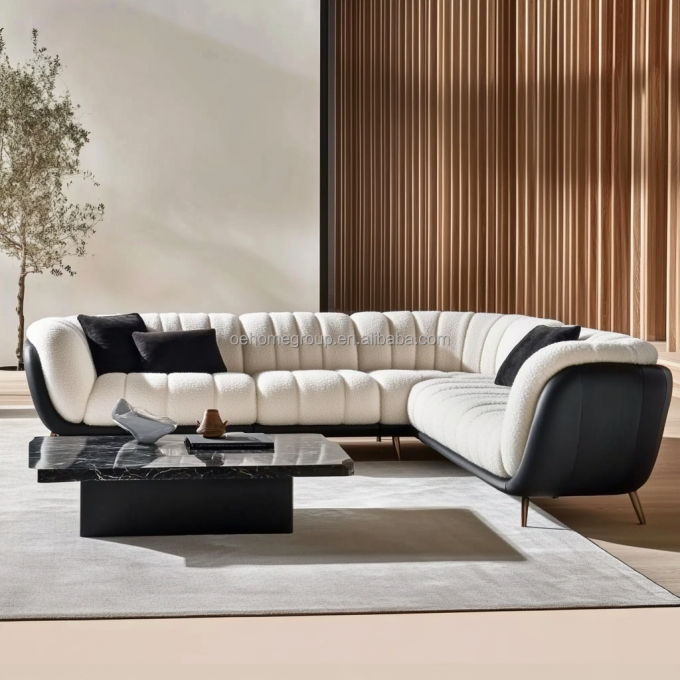 Sofá Moderno de 3 lugares, Macio, para Sala de Estar, Sofá de Canto, Tecido Bouclé, Branco, Móveis, Material de Enchimento: ESPUMA 4