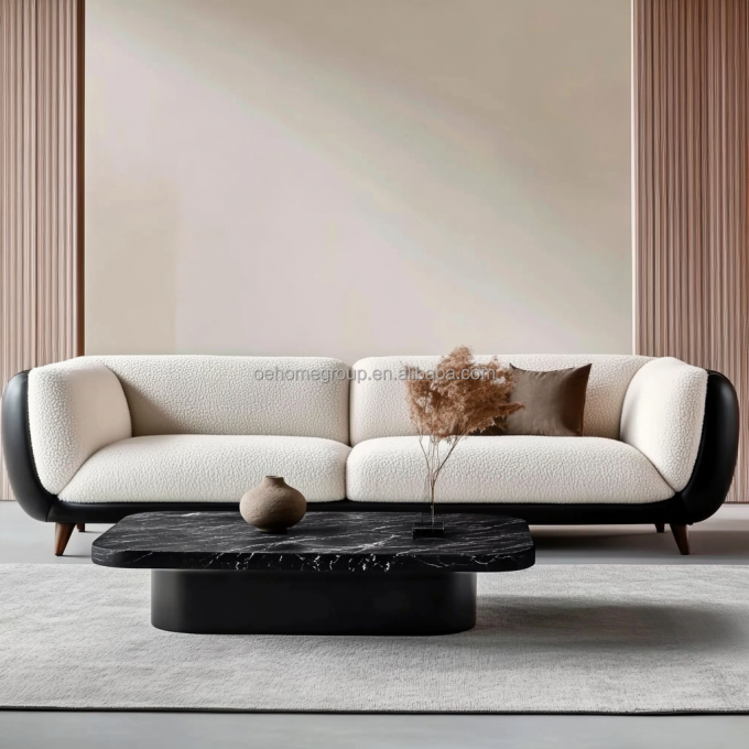 Sofá Moderno de 3 lugares, Macio, para Sala de Estar, Sofá de Canto, Tecido Bouclé, Branco, Móveis, Material de Enchimento: ESPUMA 5
