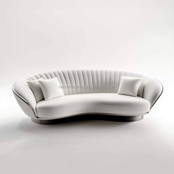 Sofá Modular Curvo de Luxo de Design Moderno Base de Madeira de Noz 2 Reclinável Para Mobiliário de Quarto de Hotel e Design de Interiores 1