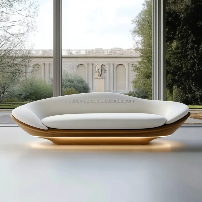 Sofá Modular Curvo de Luxo de Design Moderno Base de Madeira de Noz 2 Reclinável Para Mobiliário de Quarto de Hotel e Design de Interiores 2
