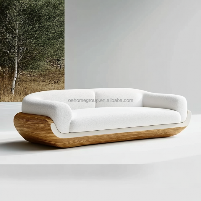 Sofá Modular Curvo de Luxo de Design Moderno Base de Madeira de Noz 2 Reclinável Para Mobiliário de Quarto de Hotel e Design de Interiores 3
