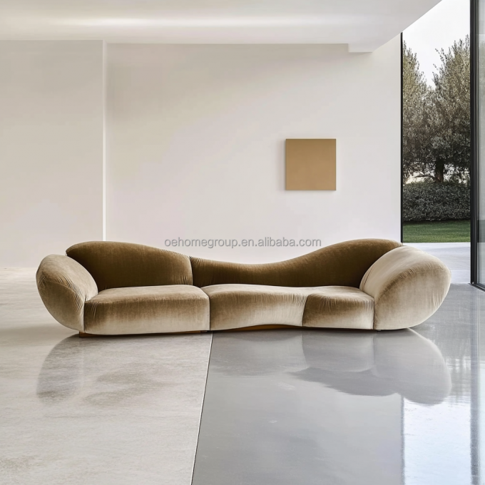 Sofá de Canto em Veludo Design Moderno Sala de Estar em Forma de U Hotel Luxo Modular Combinação 1
