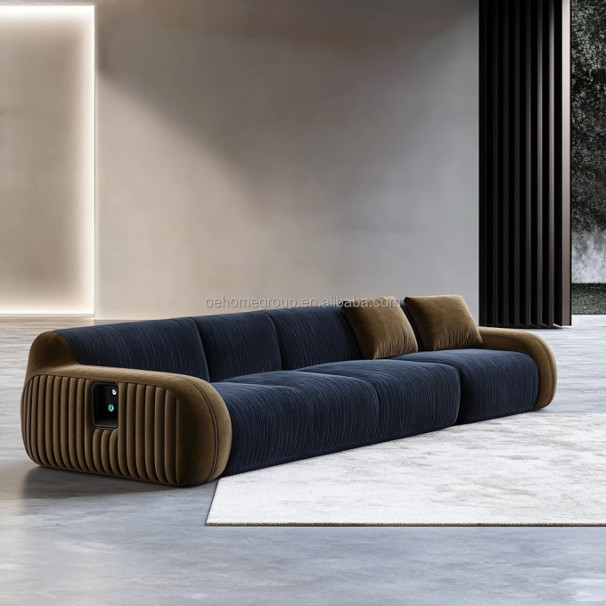 Sofá de Canto em Veludo Design Moderno Sala de Estar em Forma de U Hotel Luxo Modular Combinação 2