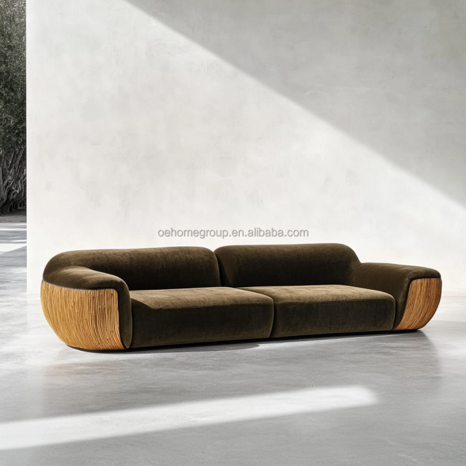 Sofá de Canto em Veludo Design Moderno Sala de Estar em Forma de U Hotel Luxo Modular Combinação 4