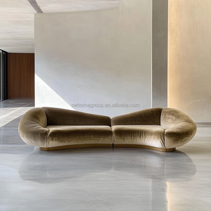 Sofá de Canto em Veludo Design Moderno Sala de Estar em Forma de U Hotel Luxo Modular Combinação 6