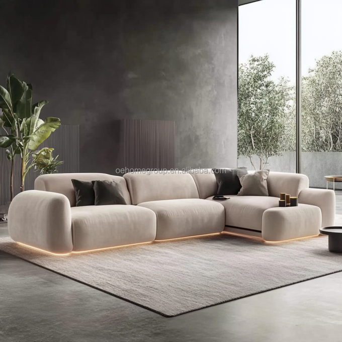 Decoração de tecido modular curvo Sofá aconchegante Sofá de canto de piso seccional Mobiliário de sala de estar moderna 5