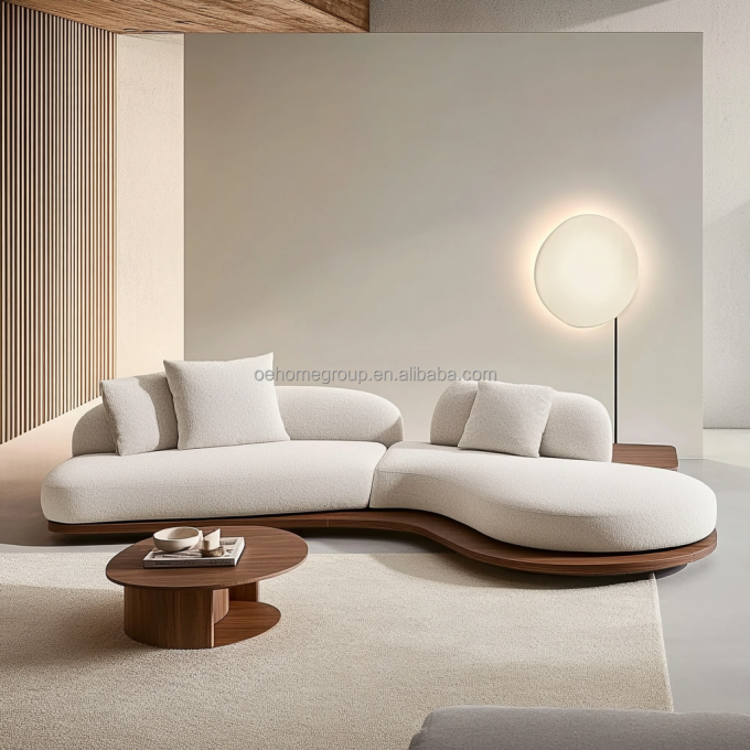 Conjunto de Sofá de Design Japonês para Casa, Cor Nogueira, com Pernas de Madeira e Tecido com Tecnologia Sem Lavagem 1