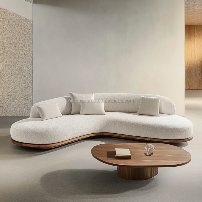 Conjunto de Sofá de Design Japonês para Casa, Cor Nogueira, com Pernas de Madeira e Tecido com Tecnologia Sem Lavagem 2