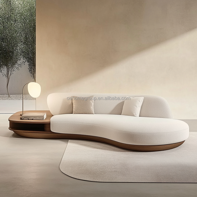 Conjunto de Sofá de Design Japonês para Casa, Cor Nogueira, com Pernas de Madeira e Tecido com Tecnologia Sem Lavagem 3