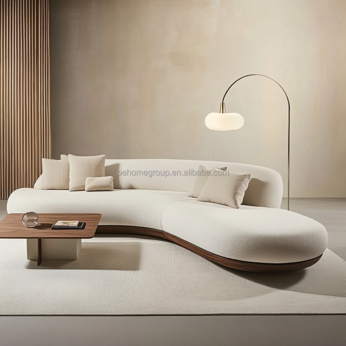 Conjunto de Sofá de Design Japonês para Casa, Cor Nogueira, com Pernas de Madeira e Tecido com Tecnologia Sem Lavagem 4