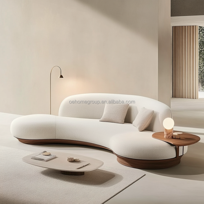 Conjunto de Sofá de Design Japonês para Casa, Cor Nogueira, com Pernas de Madeira e Tecido com Tecnologia Sem Lavagem 5
