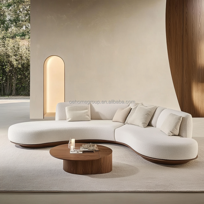 Conjunto de Sofá de Design Japonês para Casa, Cor Nogueira, com Pernas de Madeira e Tecido com Tecnologia Sem Lavagem 6