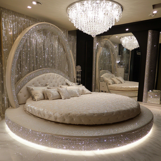 Queen Size Espelho de estilo moderno conjunto de cama Espelho moderno móveis de quarto com o mais recente design de espelhos 1
