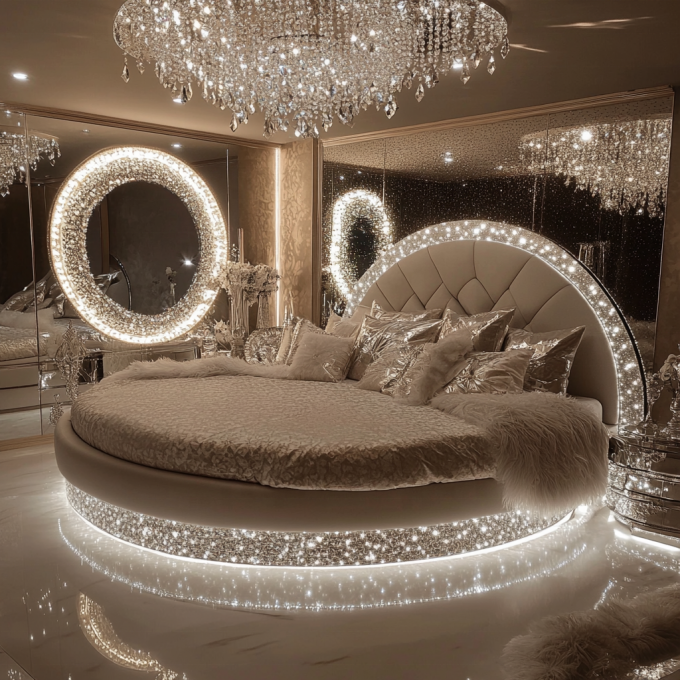 Queen Size Espelho de estilo moderno conjunto de cama Espelho moderno móveis de quarto com o mais recente design de espelhos 2