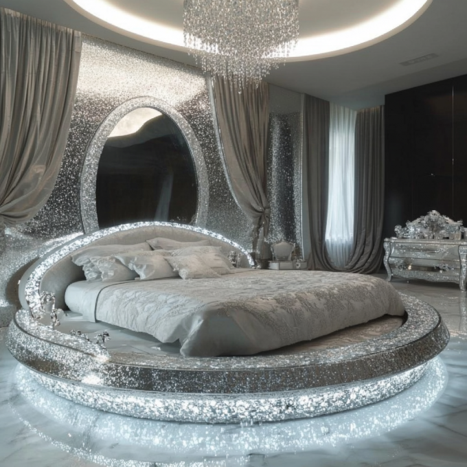 Queen Size Espelho de estilo moderno conjunto de cama Espelho moderno móveis de quarto com o mais recente design de espelhos 3