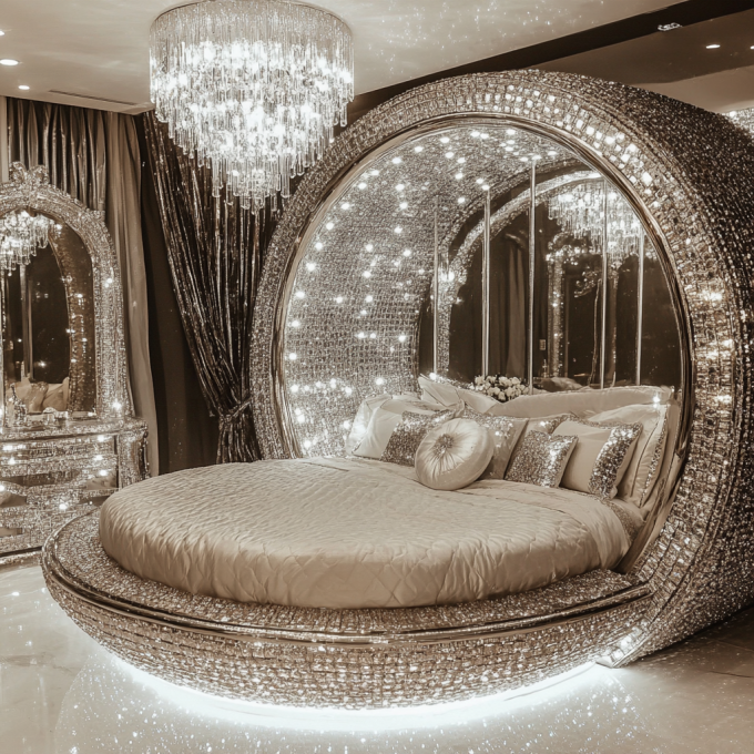 Queen Size Espelho de estilo moderno conjunto de cama Espelho moderno móveis de quarto com o mais recente design de espelhos 4