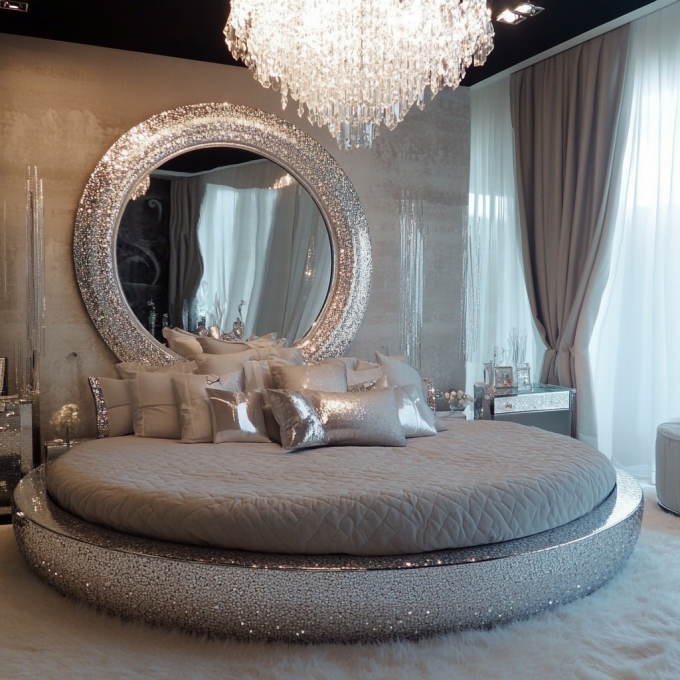Queen Size Espelho de estilo moderno conjunto de cama Espelho moderno móveis de quarto com o mais recente design de espelhos 5