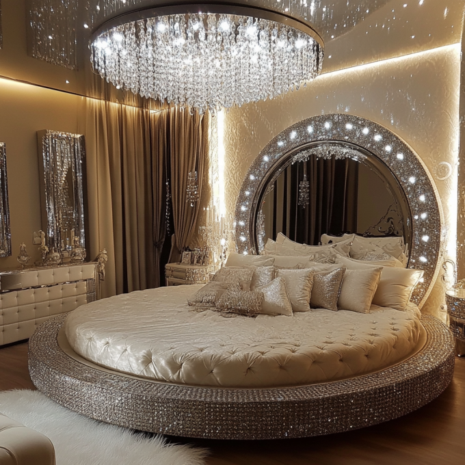 Queen Size Espelho de estilo moderno conjunto de cama Espelho moderno móveis de quarto com o mais recente design de espelhos 6