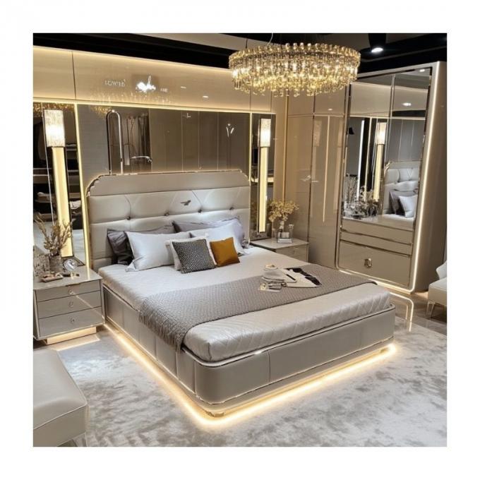 Cama de madeira de design moderno ajustável tamanho Queen para conjunto de quarto King espelhado de luxo italiano em casa ou quarto de hotel 6