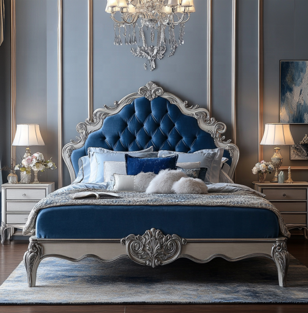 Conjunto de Mobiliário de Quarto Clássico Elegante com Cabeceira Espelhada King Size e Material MDF Moderno 2