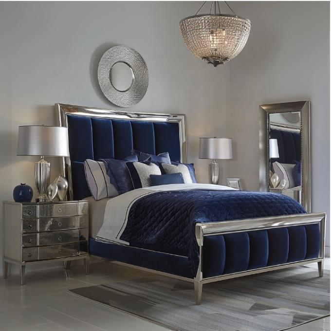 Conjunto de Mobiliário de Quarto Clássico Elegante com Cabeceira Espelhada King Size e Material MDF Moderno 6