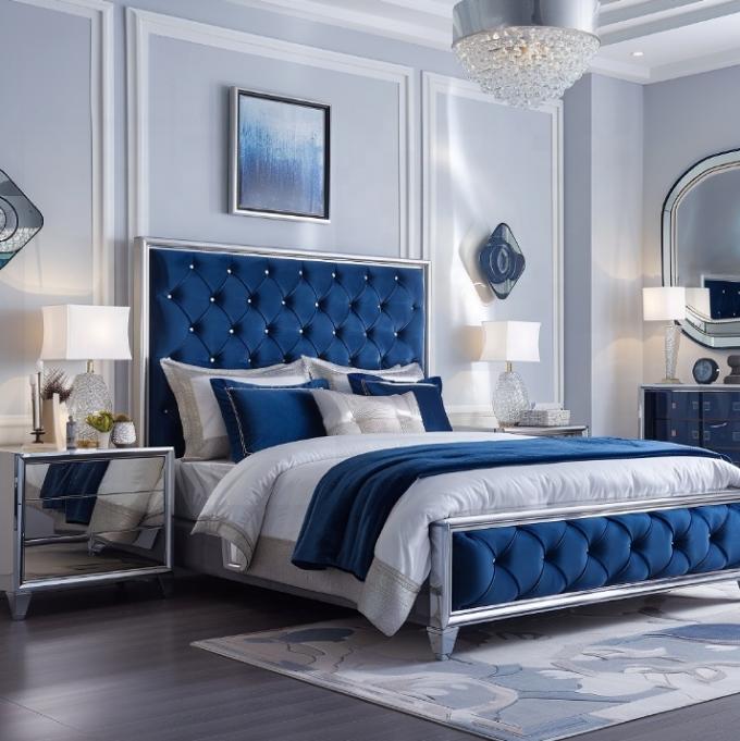 Conjunto de Mobiliário de Quarto Clássico Elegante com Cabeceira Espelhada King Size e Material MDF Moderno 5