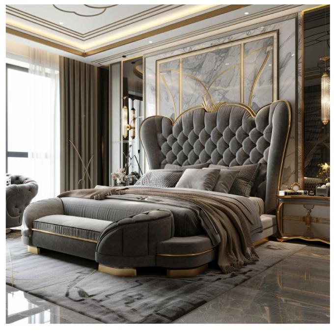Salão Modern Leather Master Bed Cama dupla de madeira maciça Armazenamento de madeira italiana Quadro de cama de couro para casa Hotel Mobiliário de apartamento 1