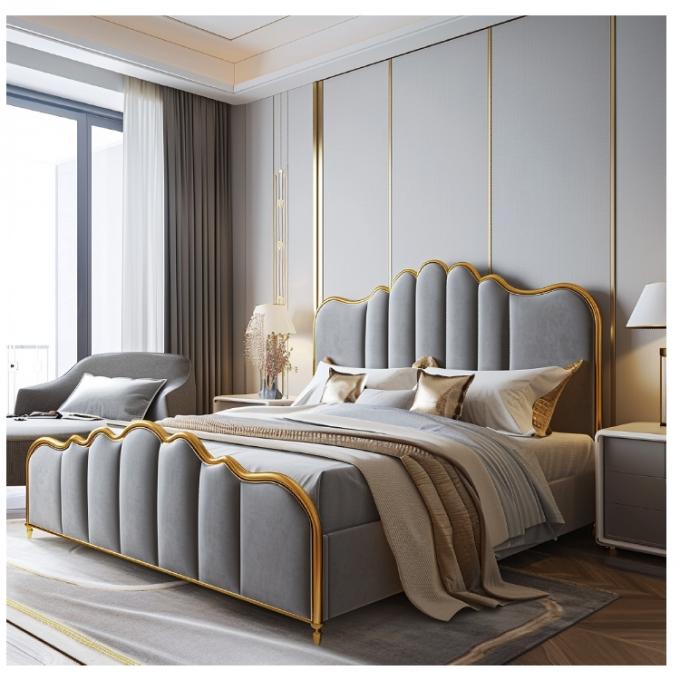 Salão Modern Leather Master Bed Cama dupla de madeira maciça Armazenamento de madeira italiana Quadro de cama de couro para casa Hotel Mobiliário de apartamento 3
