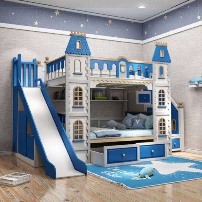 Mobiliário de quarto azul essencial: beliche de madeira maciça e MDF para meninos em azul 3