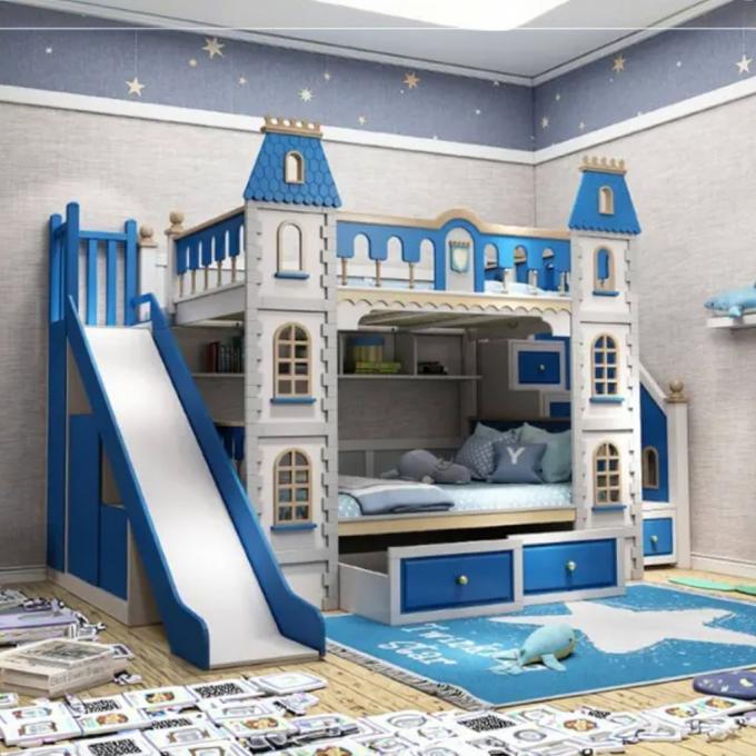 Mobiliário de quarto azul essencial: beliche de madeira maciça e MDF para meninos em azul 4