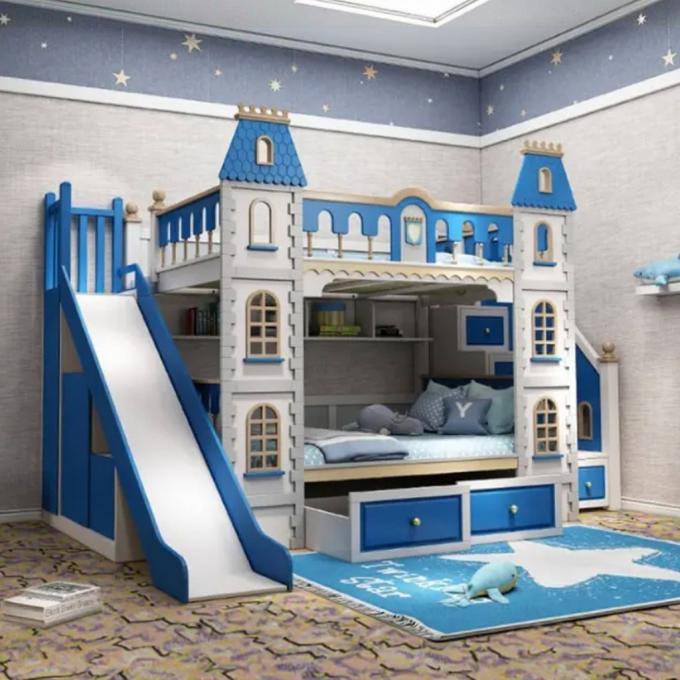 Mobiliário de quarto azul essencial: beliche de madeira maciça e MDF para meninos em azul 5