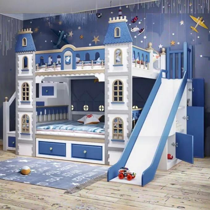Mobiliário de quarto azul essencial: beliche de madeira maciça e MDF para meninos em azul 10