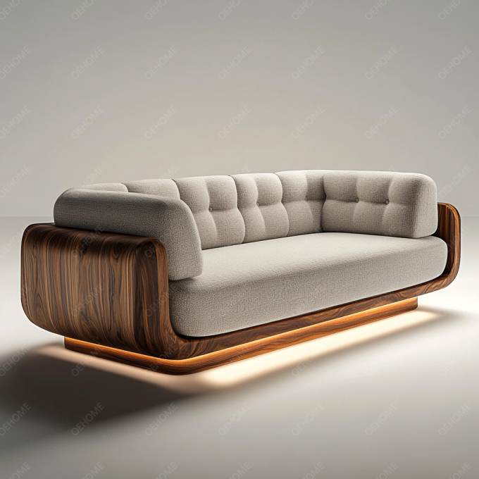 Sala de estar minimalista de estilo europeu, sofá moderno de perna de madeira branco Chesterfield, com cores personalizadas e design de luxo. 3