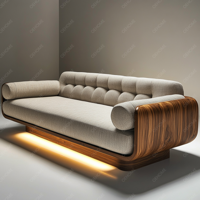 Sala de estar minimalista de estilo europeu, sofá moderno de perna de madeira branco Chesterfield, com cores personalizadas e design de luxo. 4