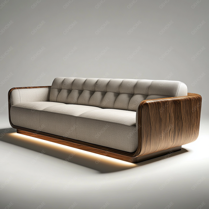 Sala de estar minimalista de estilo europeu, sofá moderno de perna de madeira branco Chesterfield, com cores personalizadas e design de luxo. 5