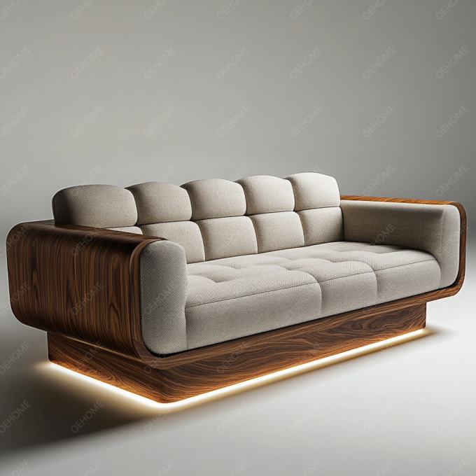 Sala de estar minimalista de estilo europeu, sofá moderno de perna de madeira branco Chesterfield, com cores personalizadas e design de luxo. 6