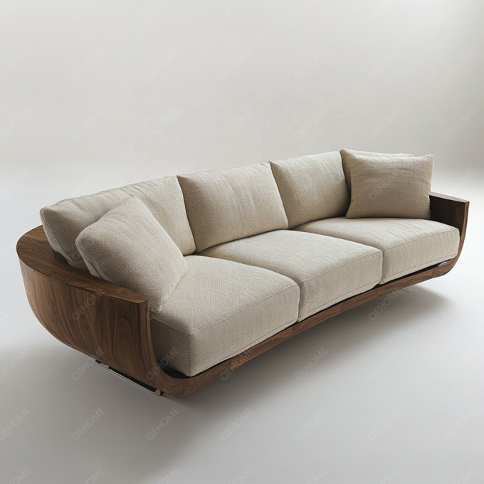 Sala de estar minimalista de estilo europeu, sofá moderno de perna de madeira branco Chesterfield, com cores personalizadas e design de luxo. 7