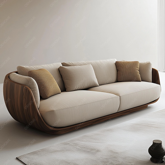 Sala de estar minimalista de estilo europeu, sofá moderno de perna de madeira branco Chesterfield, com cores personalizadas e design de luxo. 8