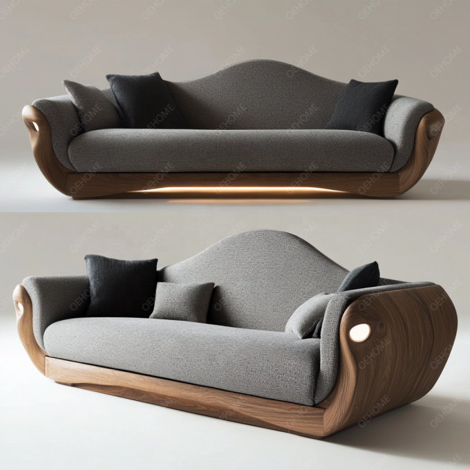 Sala de estar minimalista de estilo europeu, sofá moderno de perna de madeira branco Chesterfield, com cores personalizadas e design de luxo. 11