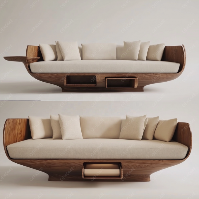 Sala de estar minimalista de estilo europeu, sofá moderno de perna de madeira branco Chesterfield, com cores personalizadas e design de luxo. 10