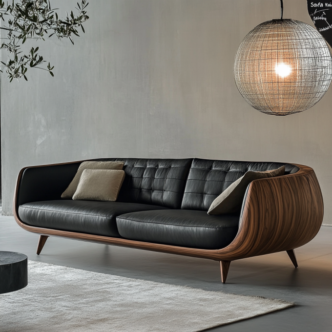 Elegante sofá seccional de madeira designers italianos sala de estar moderna casa de campo com luxo couro genuíno e móveis 1