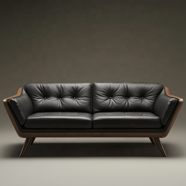 Elegante sofá seccional de madeira designers italianos sala de estar moderna casa de campo com luxo couro genuíno e móveis 3