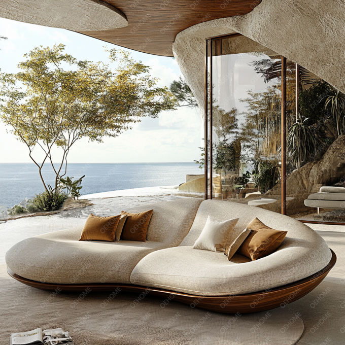 Mobiliário de jardim curvo Sala de estar Sofá de madeira com design moderno e opções personalizáveis 6