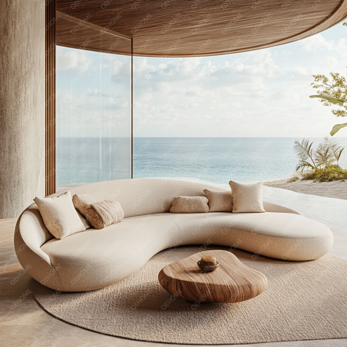 Mobiliário de jardim curvo Sala de estar Sofá de madeira com design moderno e opções personalizáveis 7